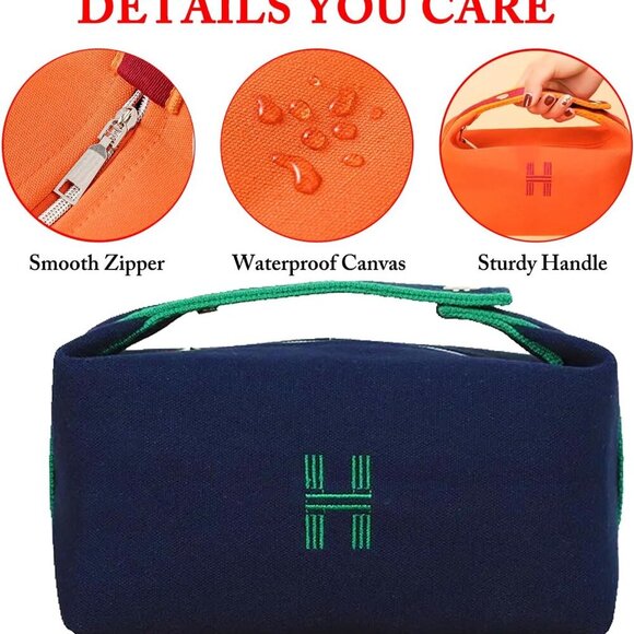 Travel Makeup Bag, Waterproof Canvas Cosmetic Bag Make Up Organizer Case for Wom - Picture 5 of 7